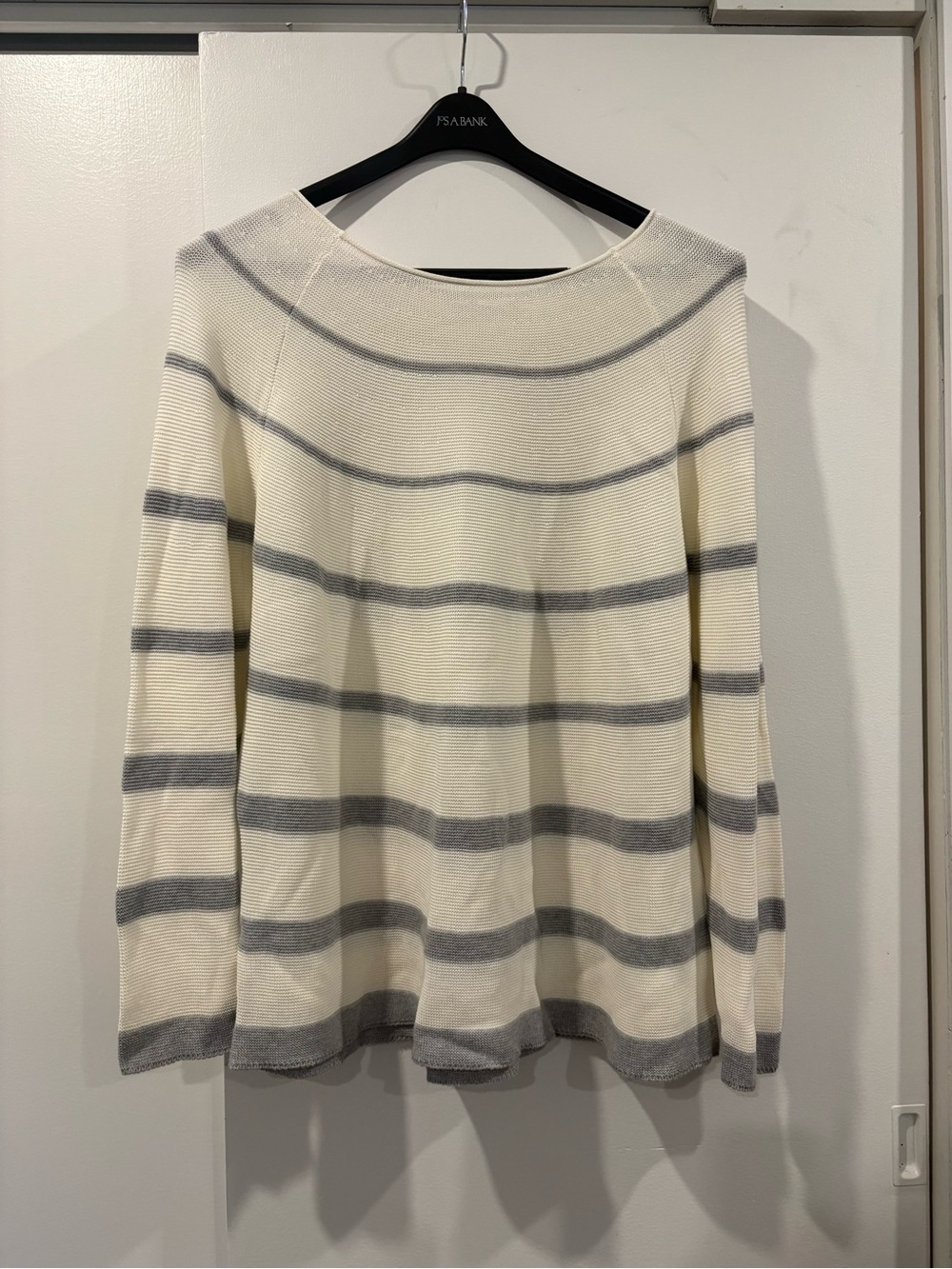 Vineyard Vines Cream and Gray Striped Off-the-Shoulder Sweater